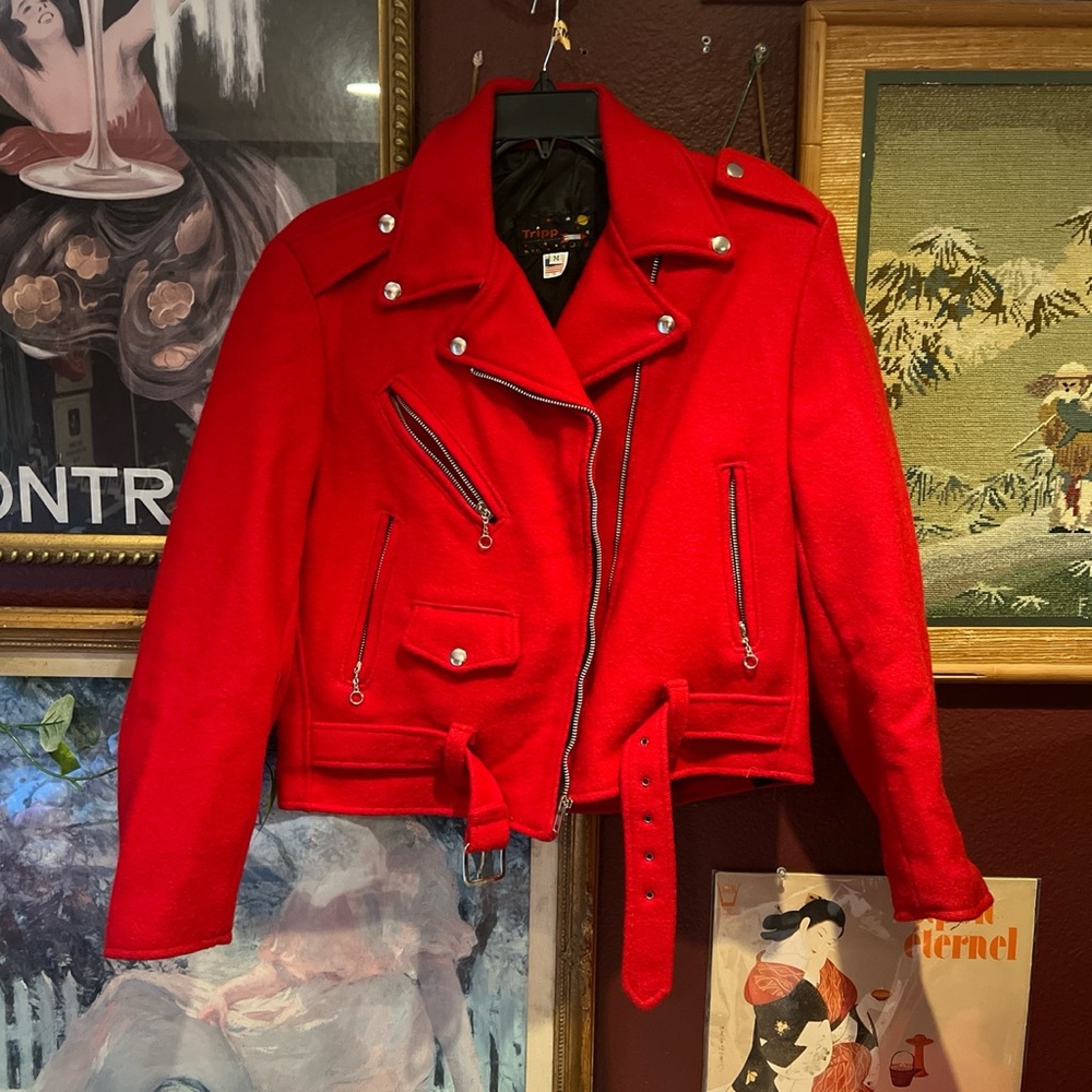 vintage Tripp NYC red wool moto jacket